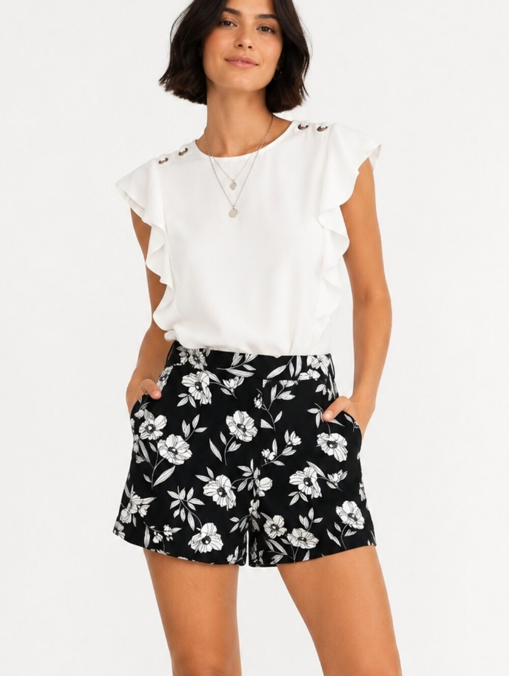 Ann Taylor Shorts Black White Floral